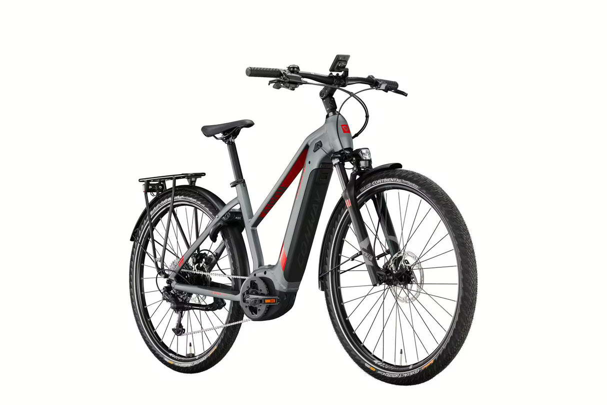 Conway Cairon T2.0 500 | Bicicletă electrică de trekking | 9 viteze | Motor Bosch 250W | Gri/Roșu (model 2023)
