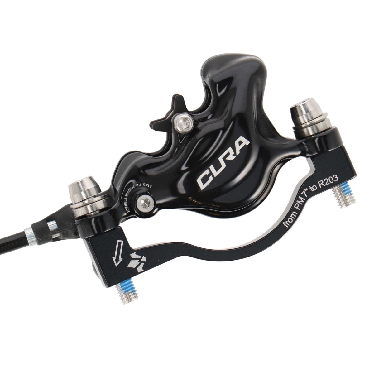 Formula Cura Scheibenbremse vorne | 2 - Kolben | 950 mm Leitung | schwarz glänzend | inkl. Adapter für 203 mm Bremsscheibe - RAAAD.de