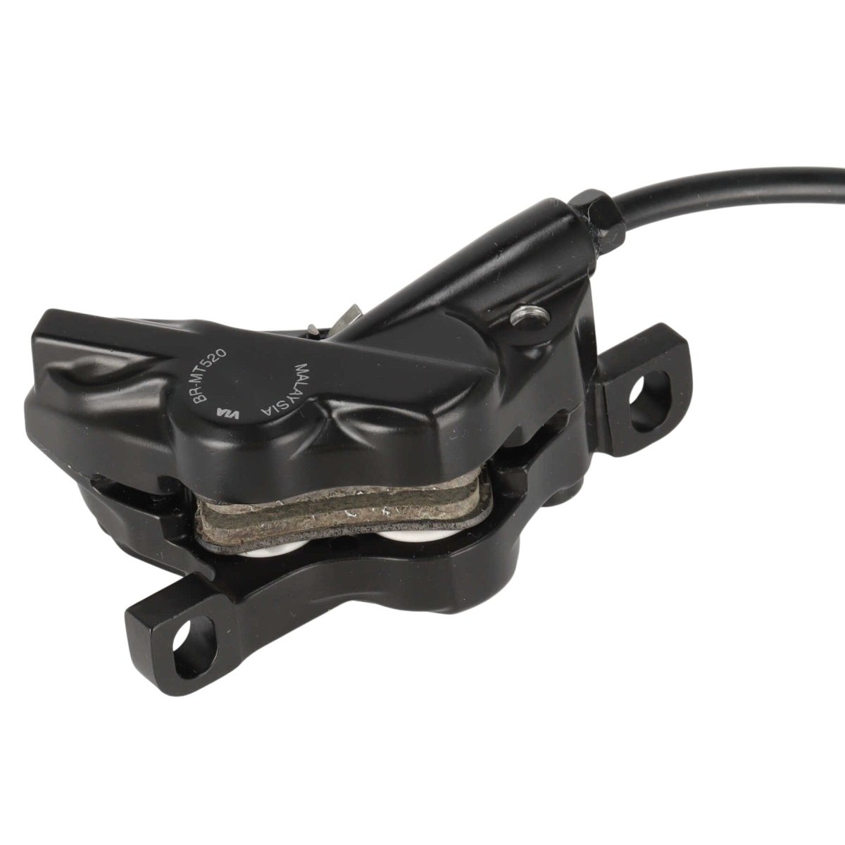 Shimano MT501 / MT520 Scheibenbremse hinten | 4 - Kolben | 1700 mm Leitung | Postmount | schwarz | MTB / E - MTB - RAAAD.de
