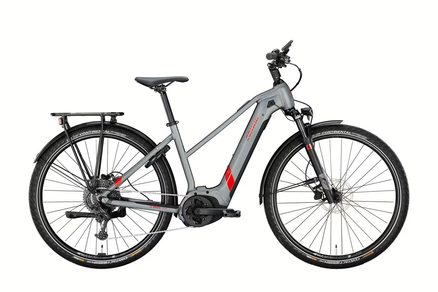 Conway Cairon T2.0 500 | Bicicletă electrică de trekking | 9 viteze | Motor Bosch 250W | Gri/Roșu (model 2023)