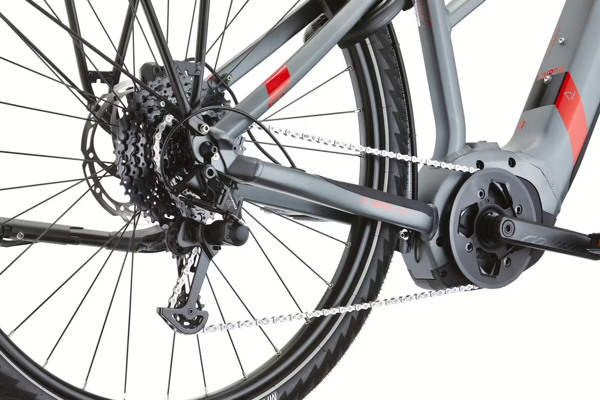 Conway Cairon T2.0 500 | Bicicletă electrică de trekking | 9 viteze | Motor Bosch 250W | Gri/Roșu (model 2023)