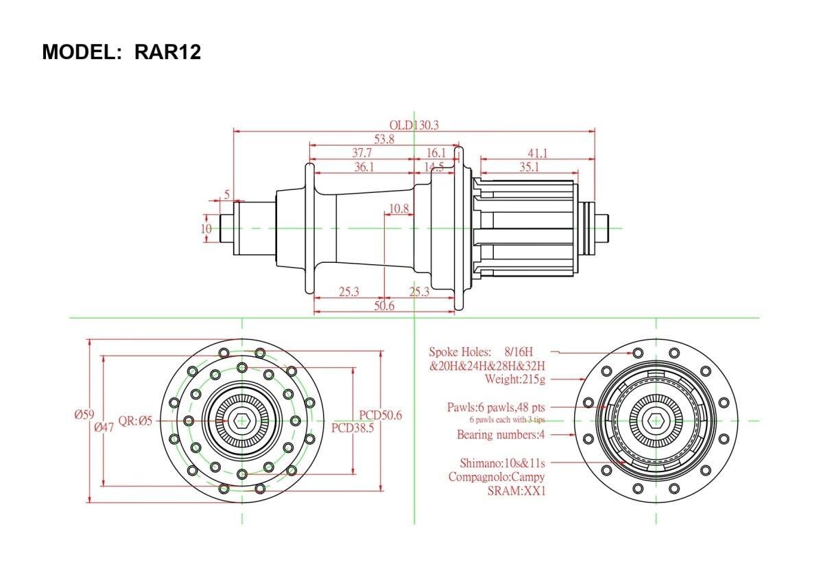 BITEX RAR12 Hinterradnabe Rennrad für Schnellspanner - RAAAD.de